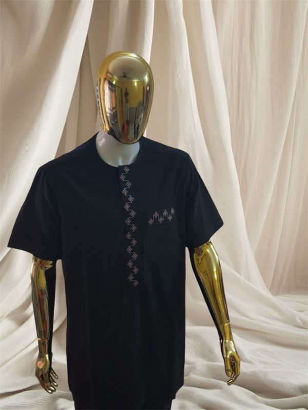 Modern Embroidered Black Tunic with Gold Accents - Image 2
