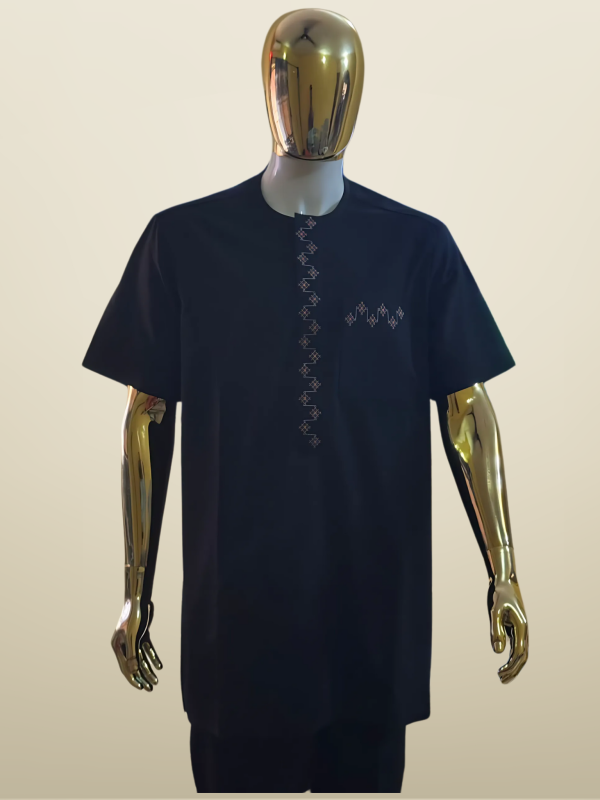 Modern Embroidered Black Tunic with Gold Accents