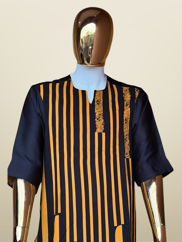 Navy and Mustard Striped Traditional Tunic - Image 2
