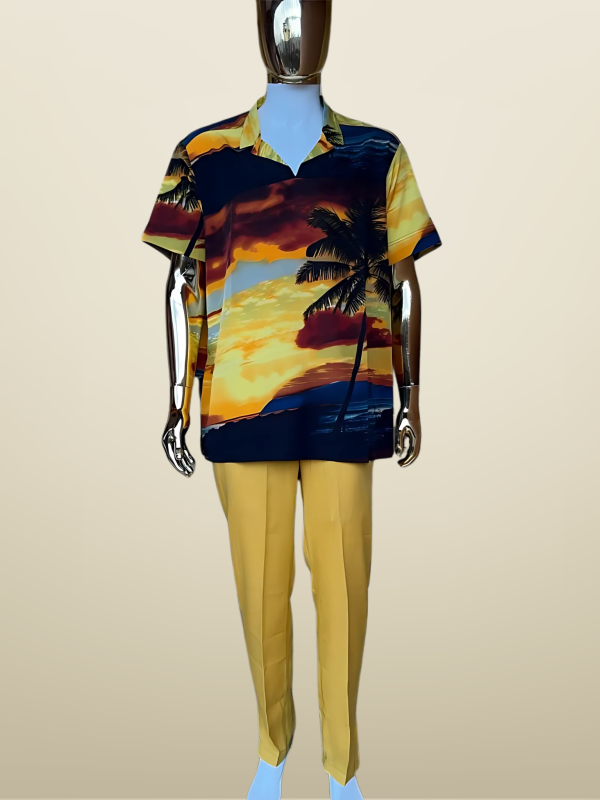 Tropical Sunset Shirt with Yellow Trousers